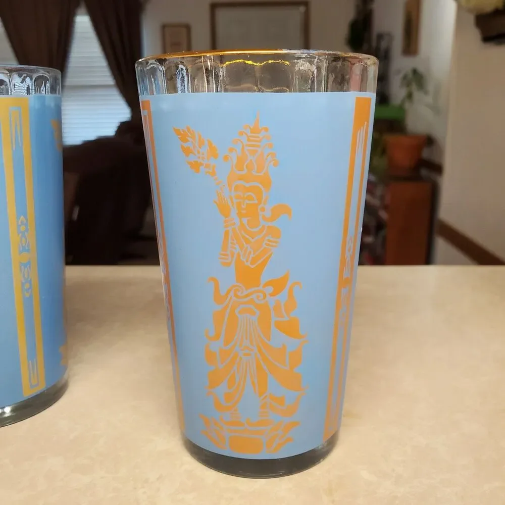 Culver MCM Retro Siam Thai Goddess Set Of 3 Highball Tumblers 1960s 5